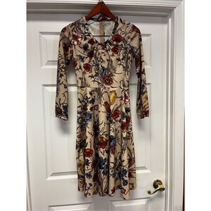 Vintage Sears Tan Floral Tie Belted Dress sz S